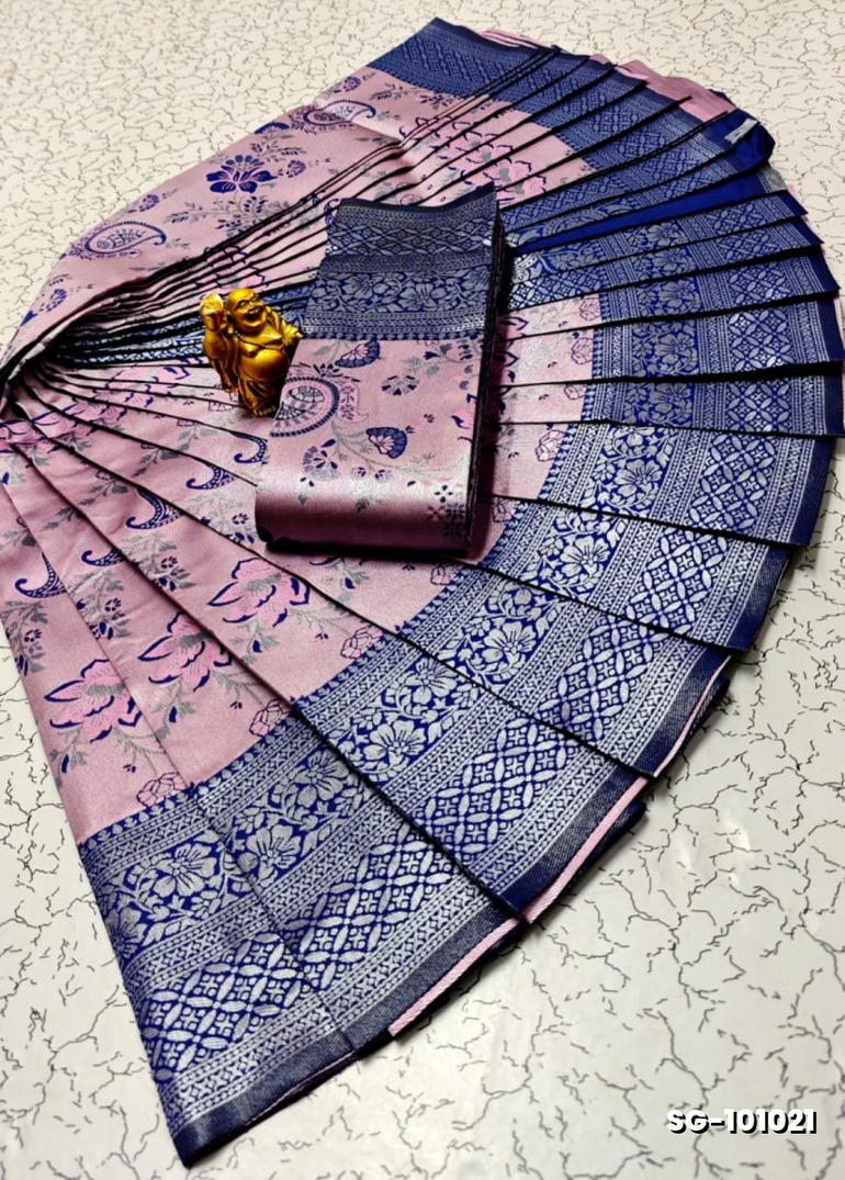 Premium kubera pattu saree rapier fancy  light weight silk mango with folwer design saree - BABY PINK