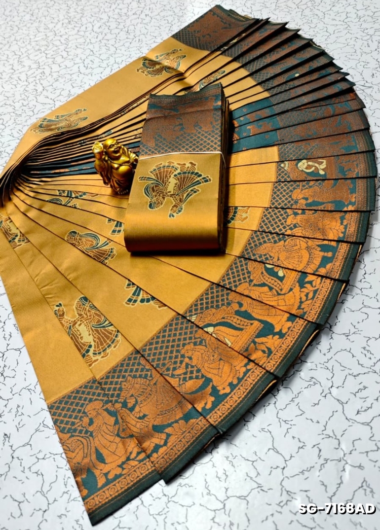 Premium kubera pattu saree rapier fancy  light weight silk pallakku design saree - DARK GOLD