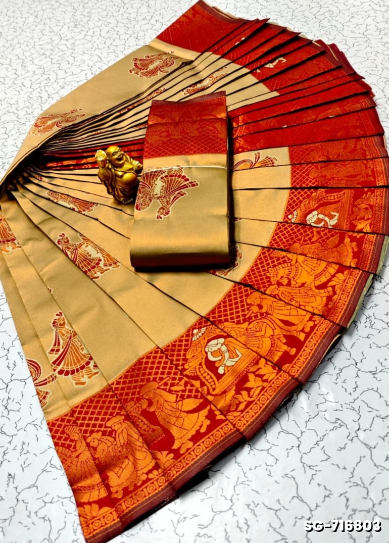 Premium kubera pattu saree rapier fancy  light weight silk pallakku design saree - GOLD