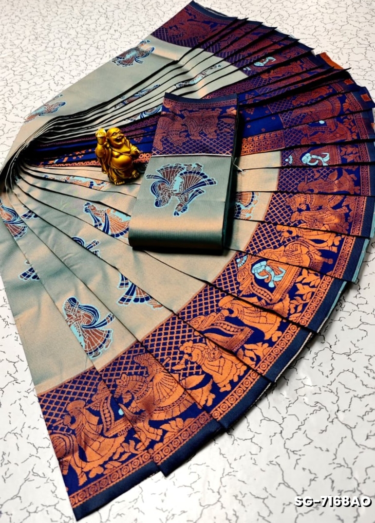 Premium kubera pattu saree rapier fancy  light weight silk pallakku design saree - ICE BLUE