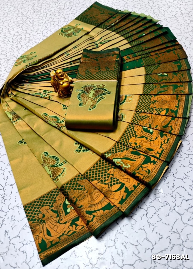 Premium kubera pattu saree rapier fancy  light weight silk pallakku design saree - LITE GREEN