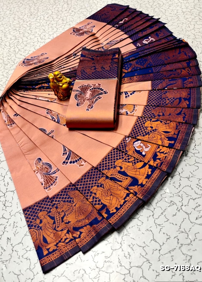 Premium kubera pattu saree rapier fancy  light weight silk pallakku design saree - LITE PEACH
