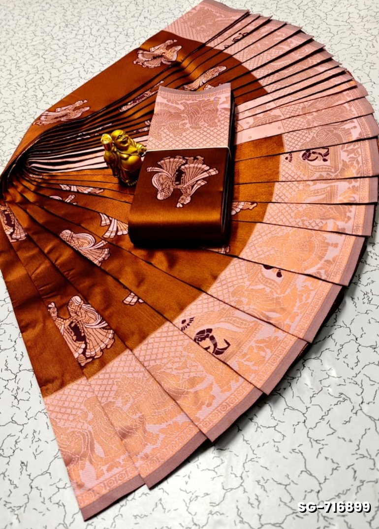 Premium kubera pattu saree rapier fancy  light weight silk pallakku design saree - COPPER COLOR
