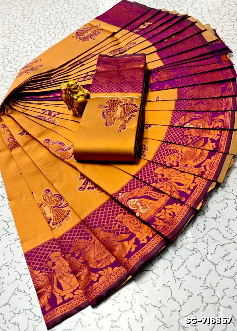 Premium kubera pattu saree rapier fancy  light weight silk pallakku design saree - LIGHT ORANGE