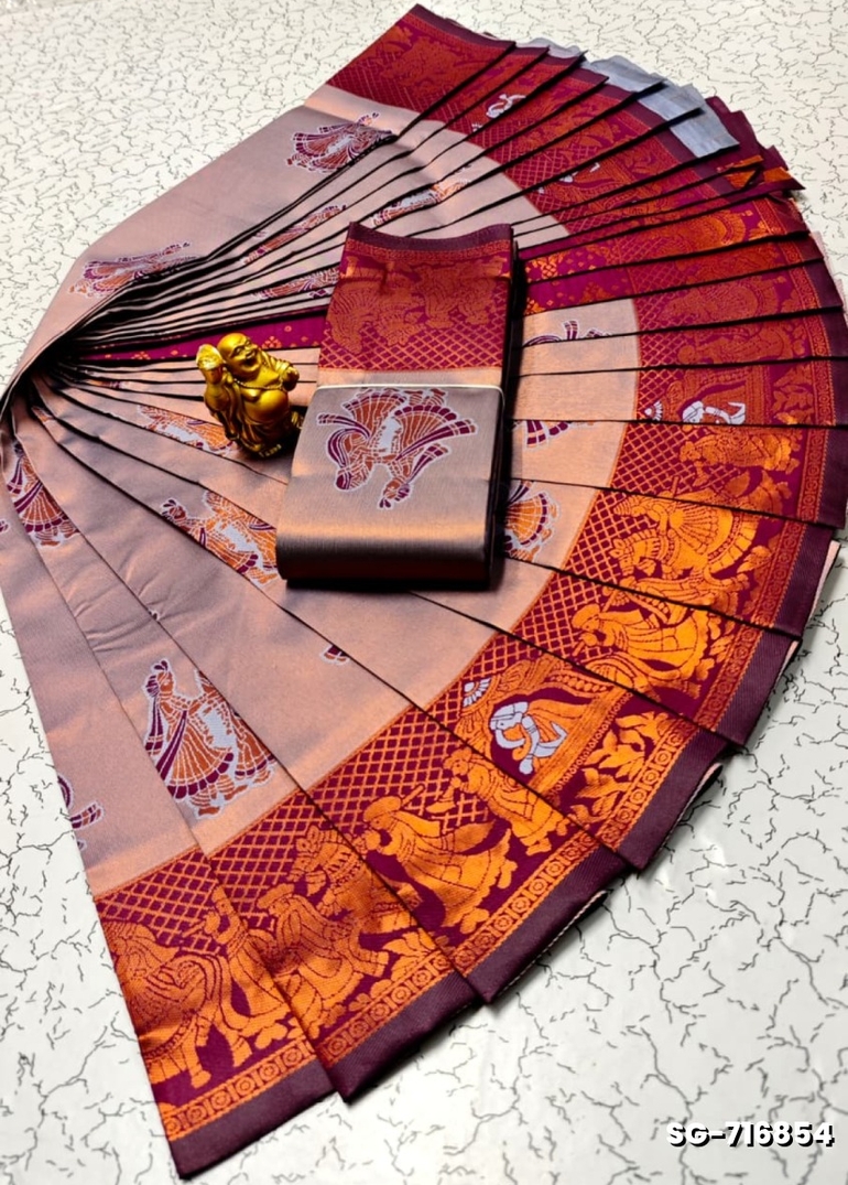 Premium kubera pattu saree rapier fancy  light weight silk pallakku design saree - LIGHT LAVENDER