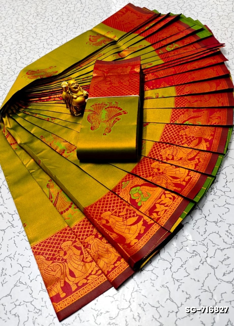 Premium kubera pattu saree rapier fancy  light weight silk pallakku design saree - MEHENDHI GREEN