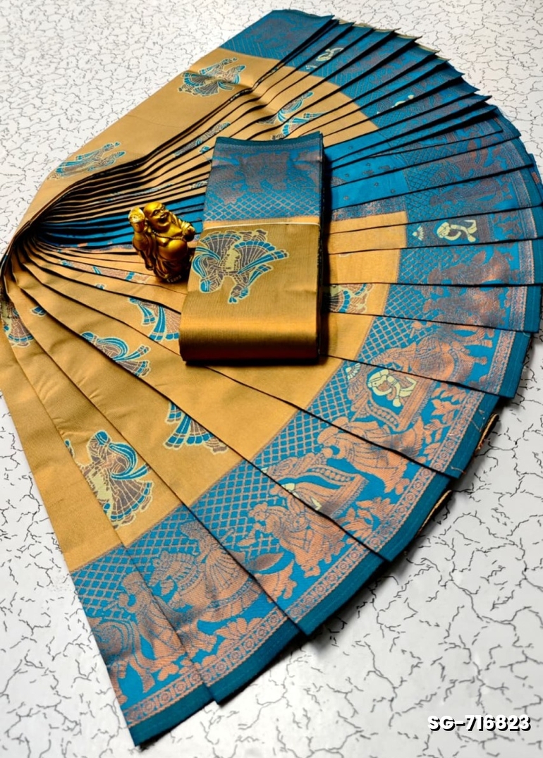 Premium kubera pattu saree rapier fancy  light weight silk pallakku design saree - LIGHT SANDLE