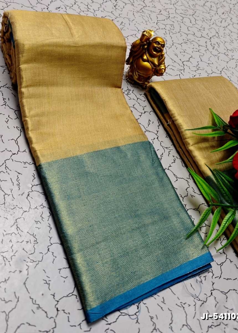 Jyothika inspired trending linen tissue type silk sarees - GOLD (1)