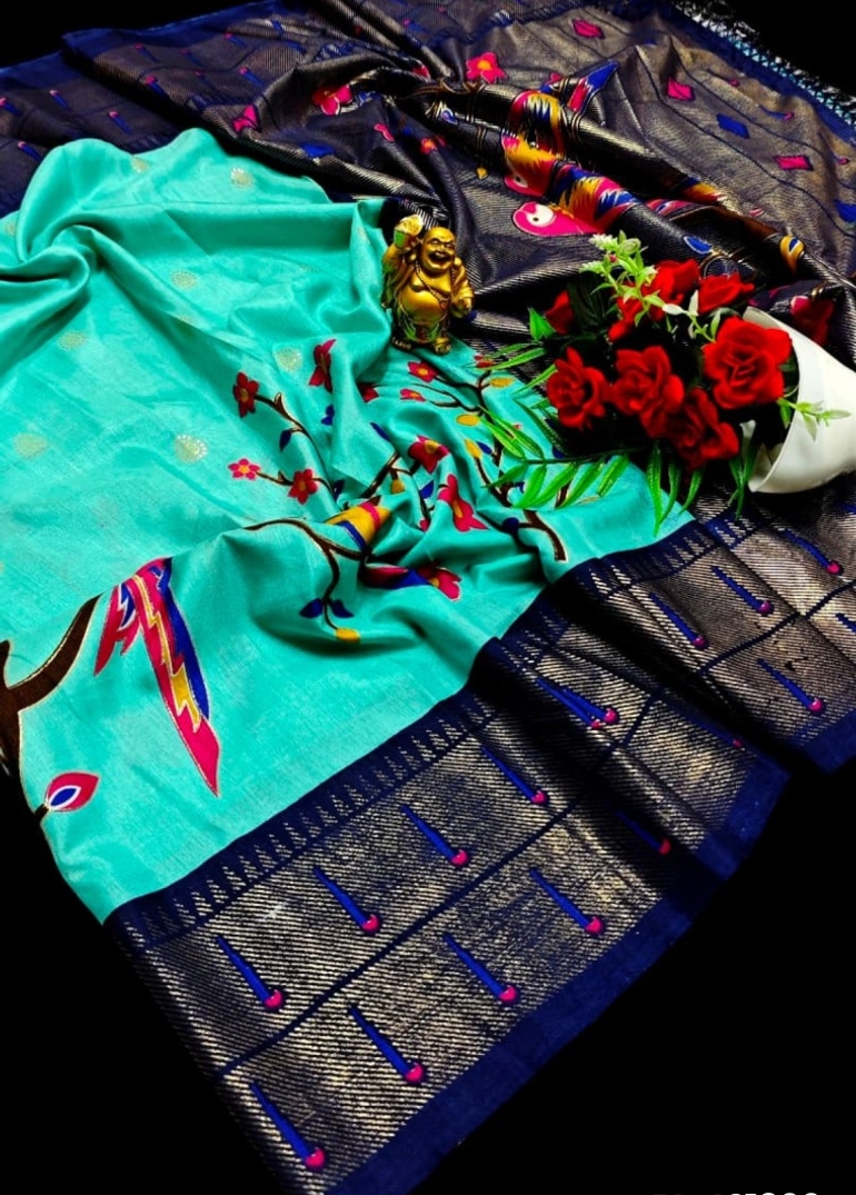 Luxurious Soft Silk Paithani Saree - Effortless Elegance in Traditional Weaves - TUQUOISE