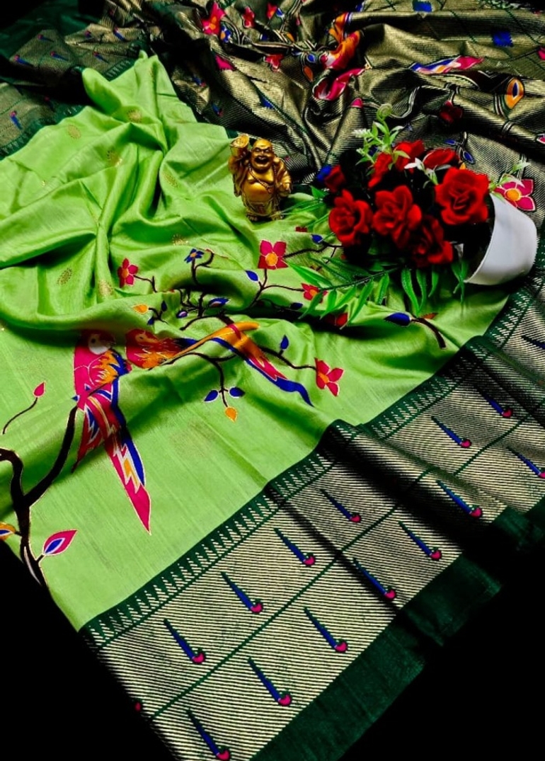 Luxurious Soft Silk Paithani Saree - Effortless Elegance in Traditional Weaves - GREEN