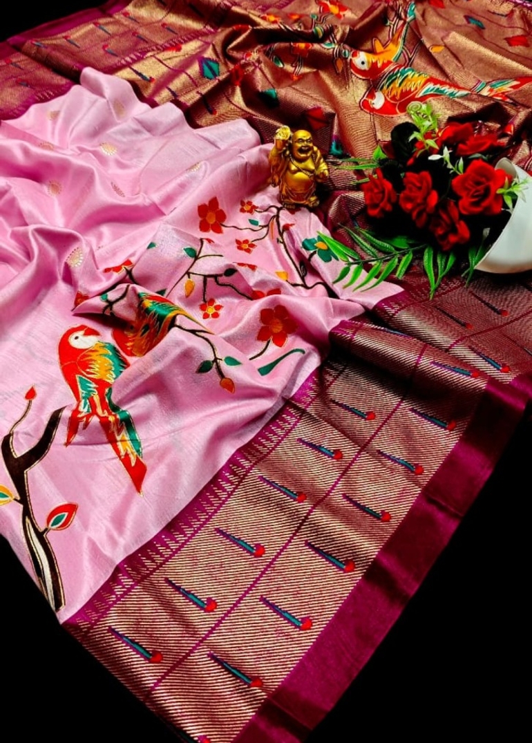 Luxurious Soft Silk Paithani Saree - Effortless Elegance in Traditional Weaves - BABY PINK