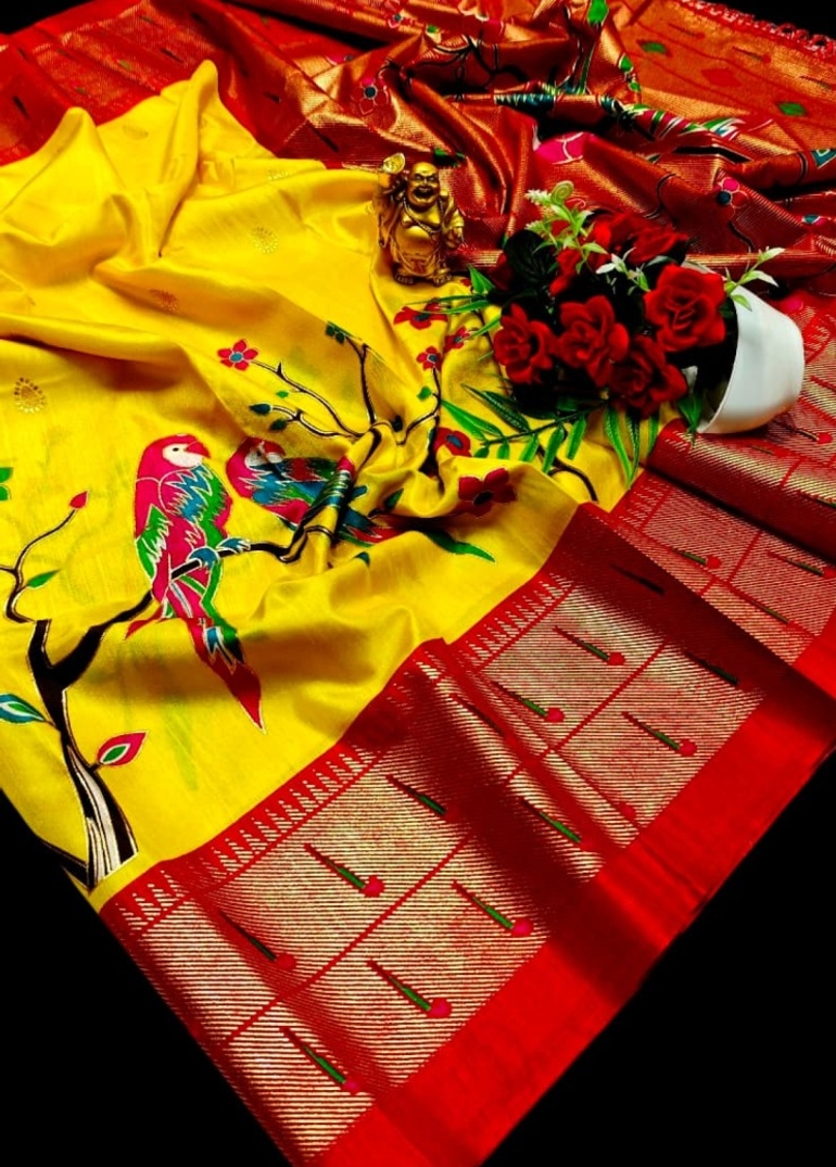 Luxurious Soft Silk Paithani Saree - Effortless Elegance in Traditional Weaves - YELLOW