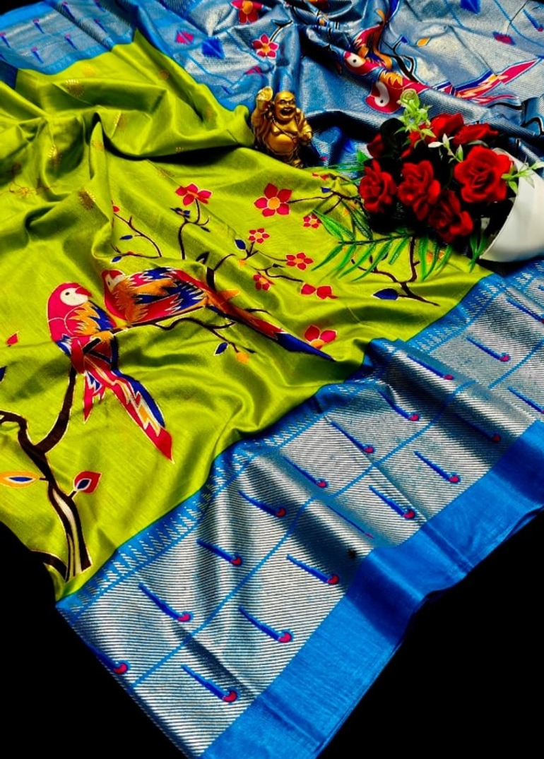 Luxurious Soft Silk Paithani Saree - Effortless Elegance in Traditional Weaves - FLORAISON GREEN