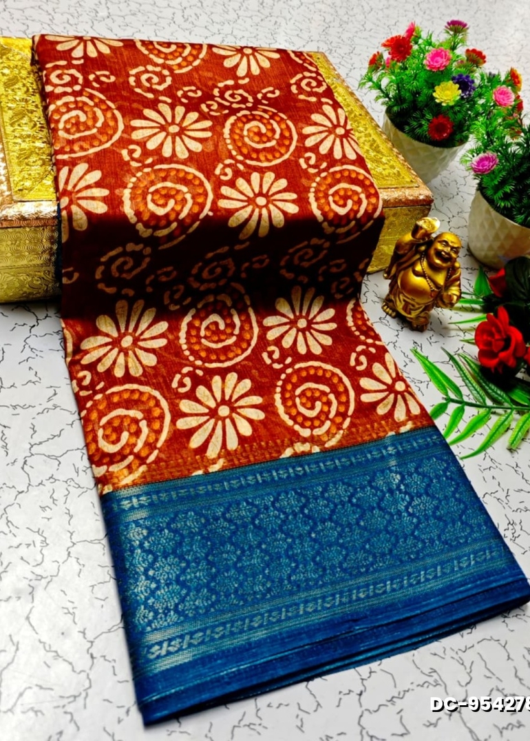 Dailywear cotton sarees all over body flower designpattern design premium look lightweight comfortable wear - BRONCE COLOUR