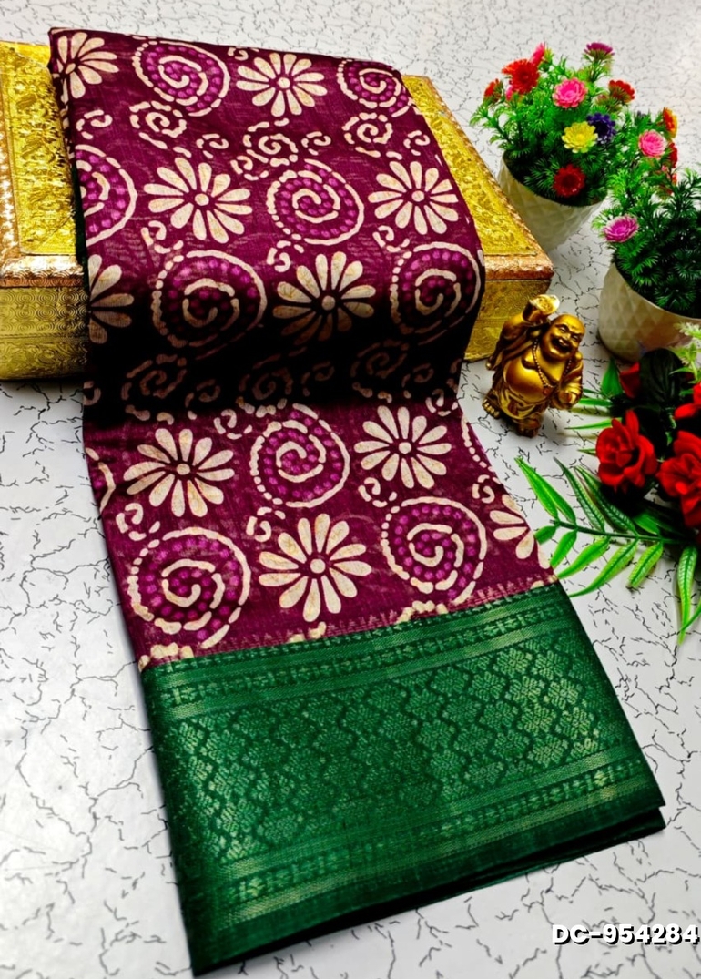 Dailywear cotton sarees all over body flower designpattern design premium look lightweight comfortable wear - WINE COLOUR