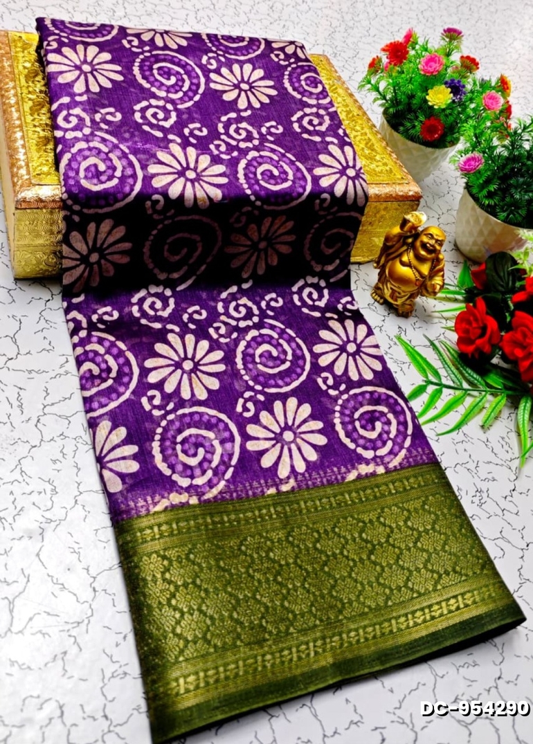 Dailywear cotton sarees all over body flower designpattern design premium look lightweight comfortable wear - BRINJAL COLOUR