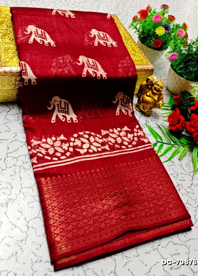 Dailywear cotton sarees all over body elephant designpattern design premium look lightweight comfortable wear - BROWN COLOUR