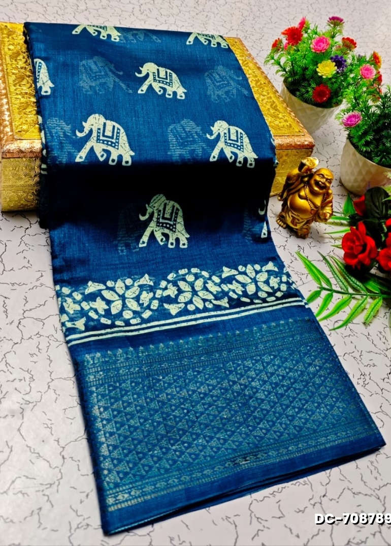 Dailywear cotton sarees all over body elephant designpattern design premium look lightweight comfortable wear - BLUE COLOUR