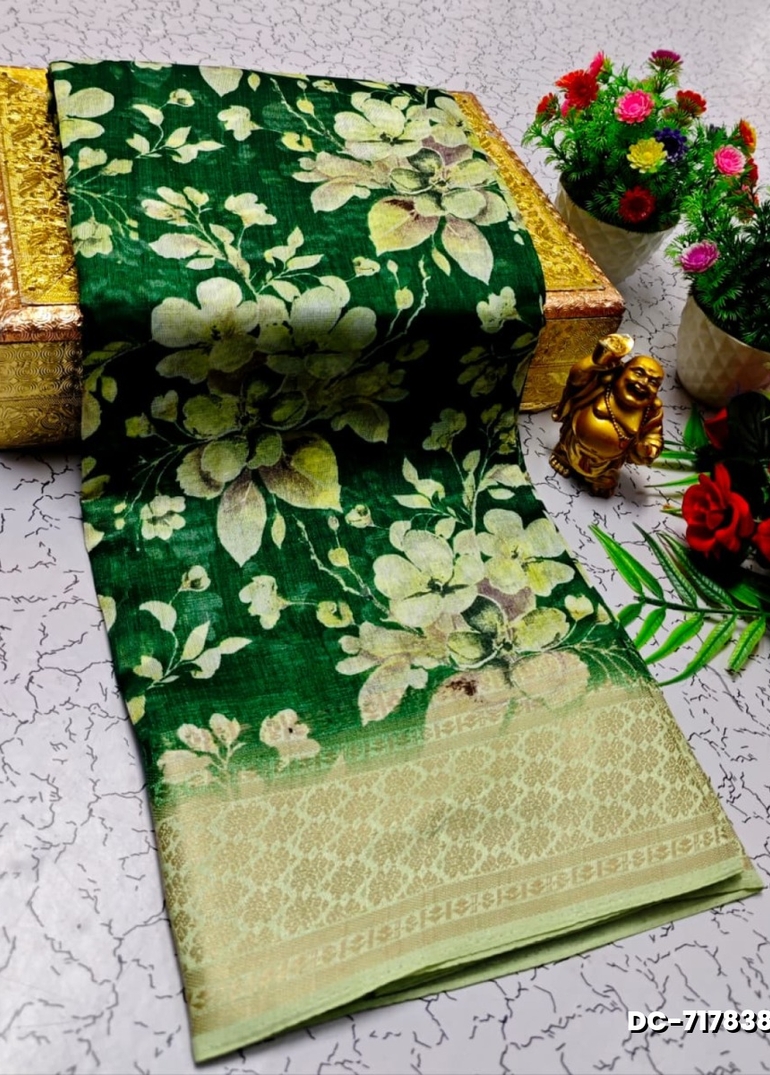 Dailywear cotton sarees all over body flower designpattern design premium look lightweight comfortable wear - DARK GREEN