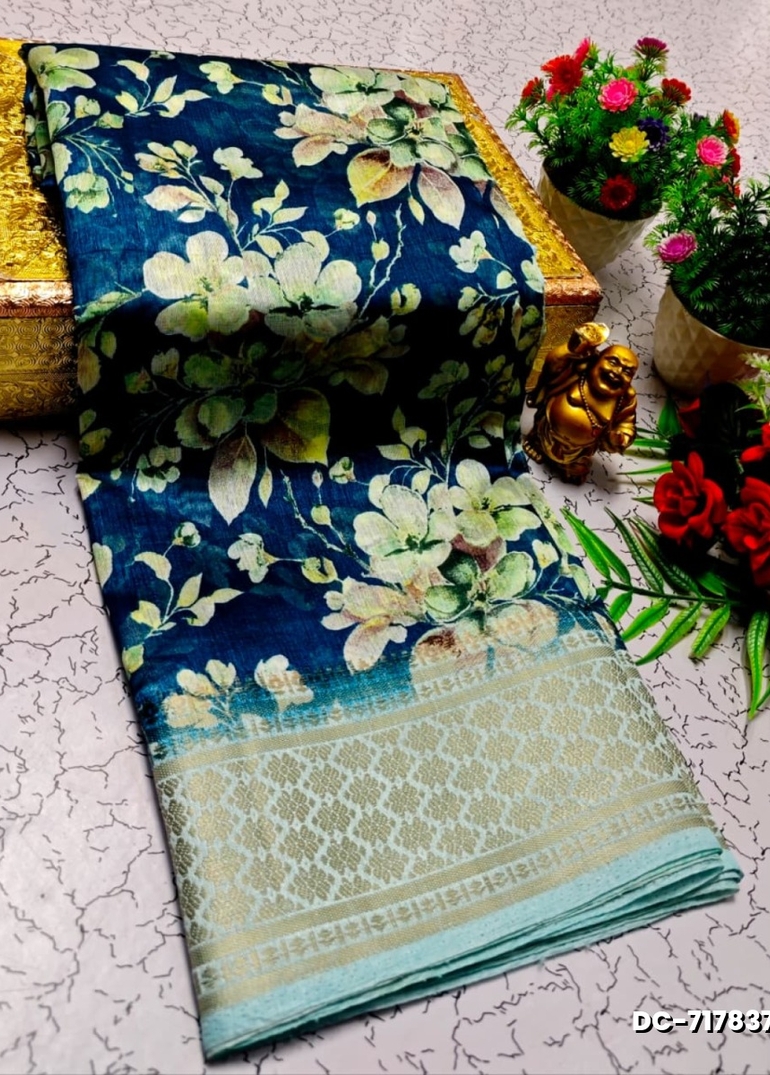 Dailywear cotton sarees all over body flower designpattern design premium look lightweight comfortable wear - LIGHT BLUE