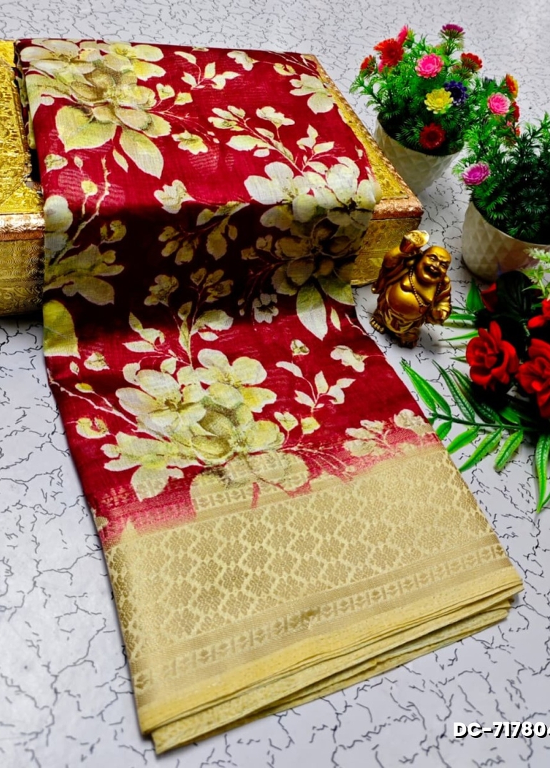 Dailywear cotton sarees all over body flower designpattern design premium look lightweight comfortable wear - RED