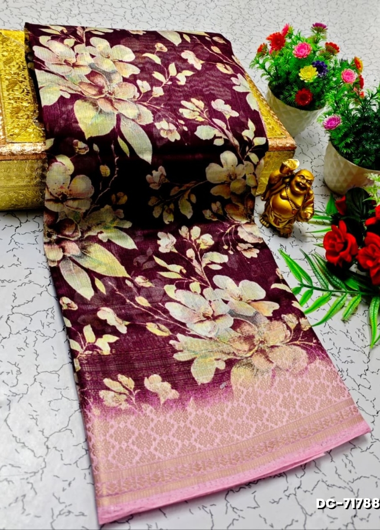 Dailywear cotton sarees all over body flower designpattern design premium look lightweight comfortable wear - WINE COLOUR (1)
