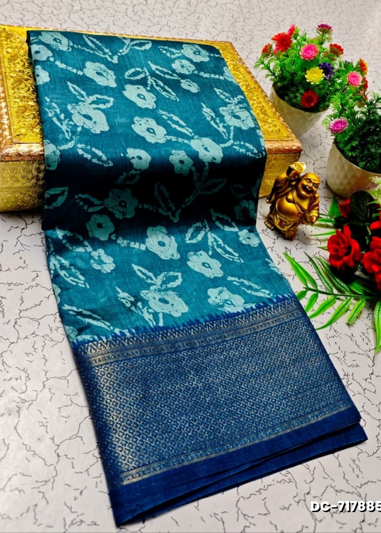 Dailywear cotton sarees all over body flower designpattern design premium look lightweight comfortable wear - BLUE SHADE