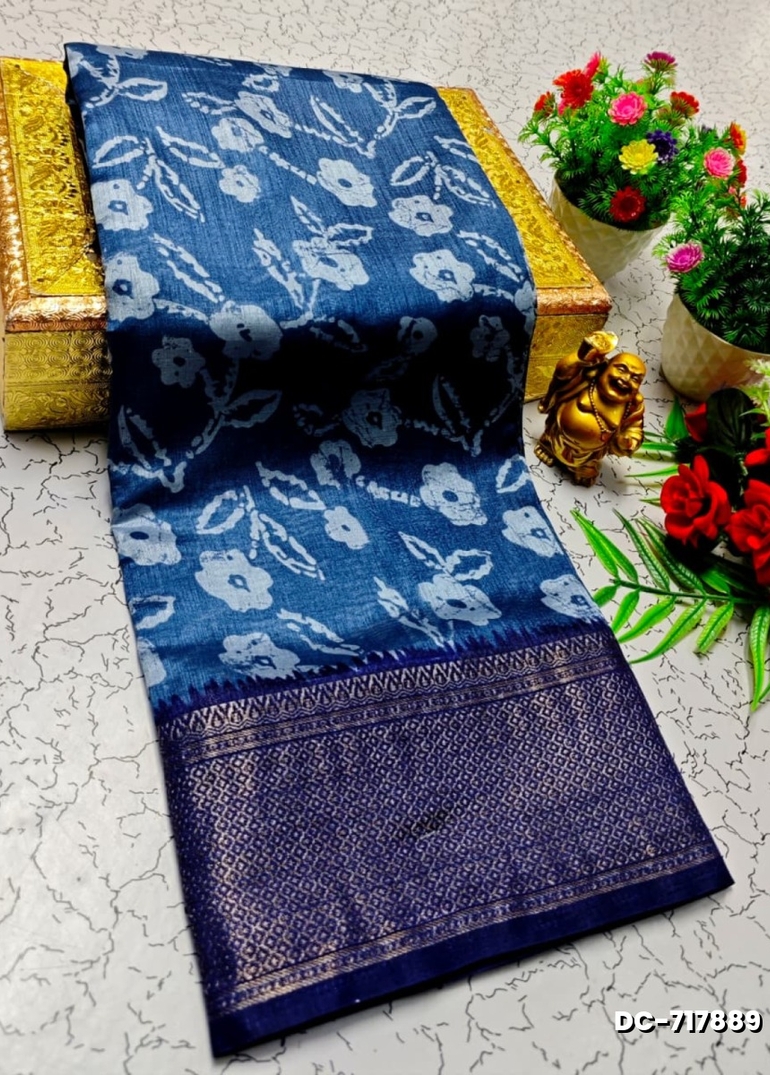 Dailywear cotton sarees all over body flower designpattern design premium look lightweight comfortable wear - BLUE COLOUR
