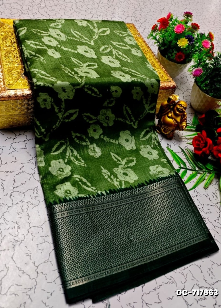 Dailywear cotton sarees all over body flower designpattern design premium look lightweight comfortable wear - GREEN COLOUR
