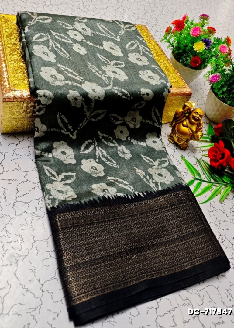 Dailywear cotton sarees all over body flower designpattern design premium look lightweight comfortable wear - GRAY