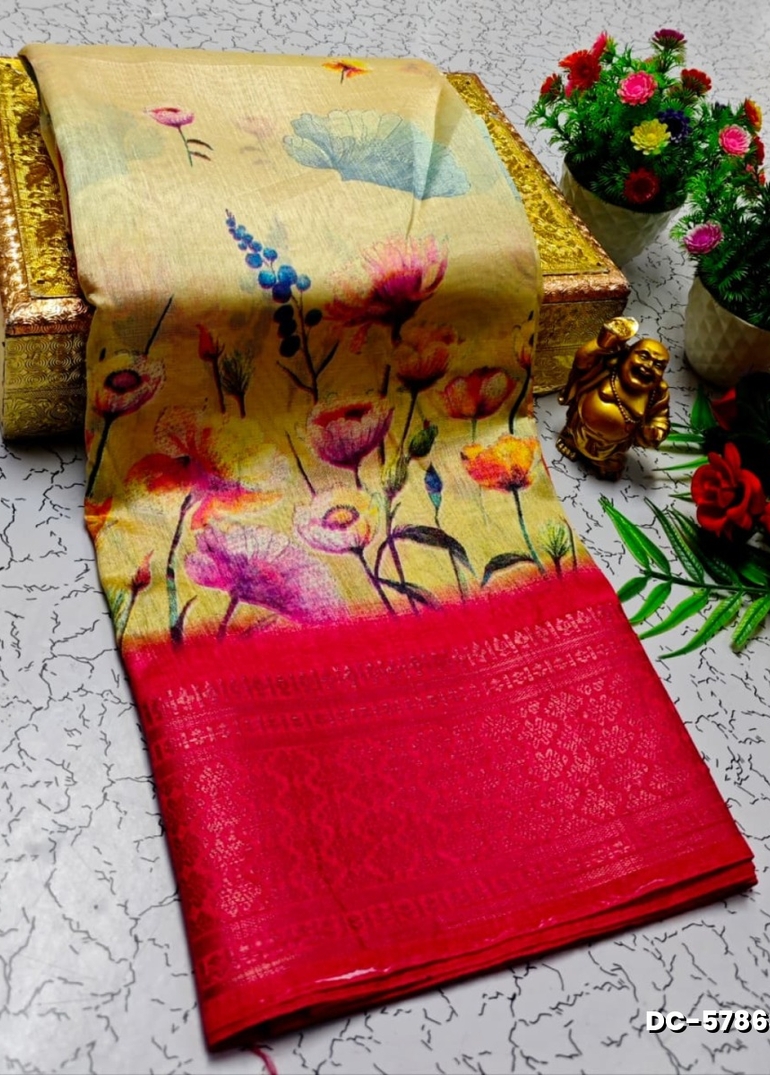 Dailywear cotton sarees all over body flower designpattern design premium look lightweight comfortable wear - CREAM