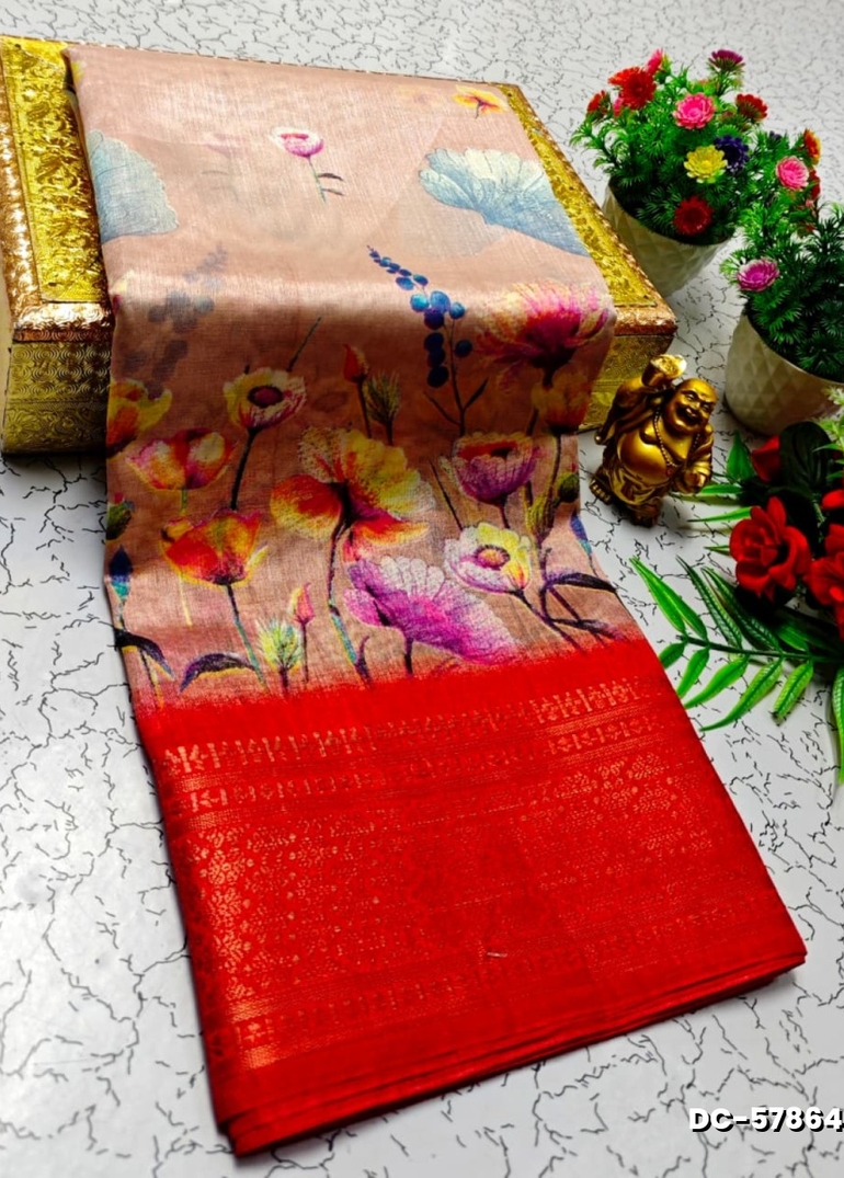 Dailywear cotton sarees all over body flower designpattern design premium look lightweight comfortable wear - LIGHT PEACH