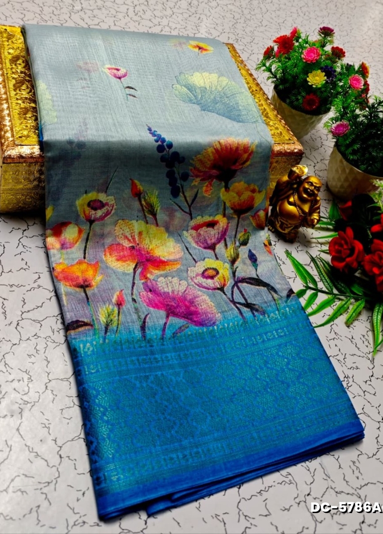 Dailywear cotton sarees all over body flower designpattern design premium look lightweight comfortable wear - ICE BLUE