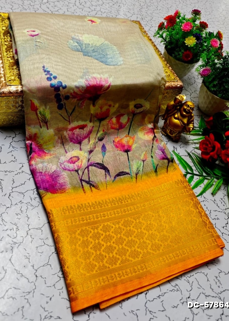 Dailywear cotton sarees all over body flower designpattern design premium look lightweight comfortable wear - LIGHT YELLOW