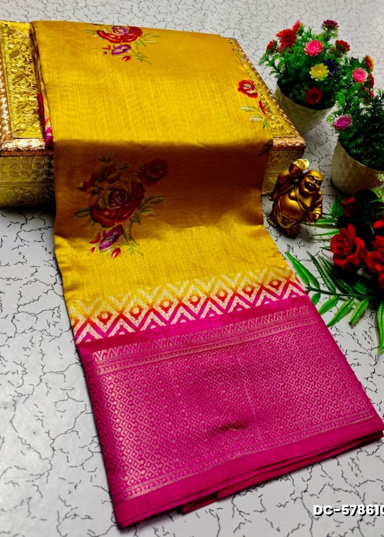 Dailywear cotton sarees all over body flower designpattern design premium look lightweight comfortable wear - YELLOW
