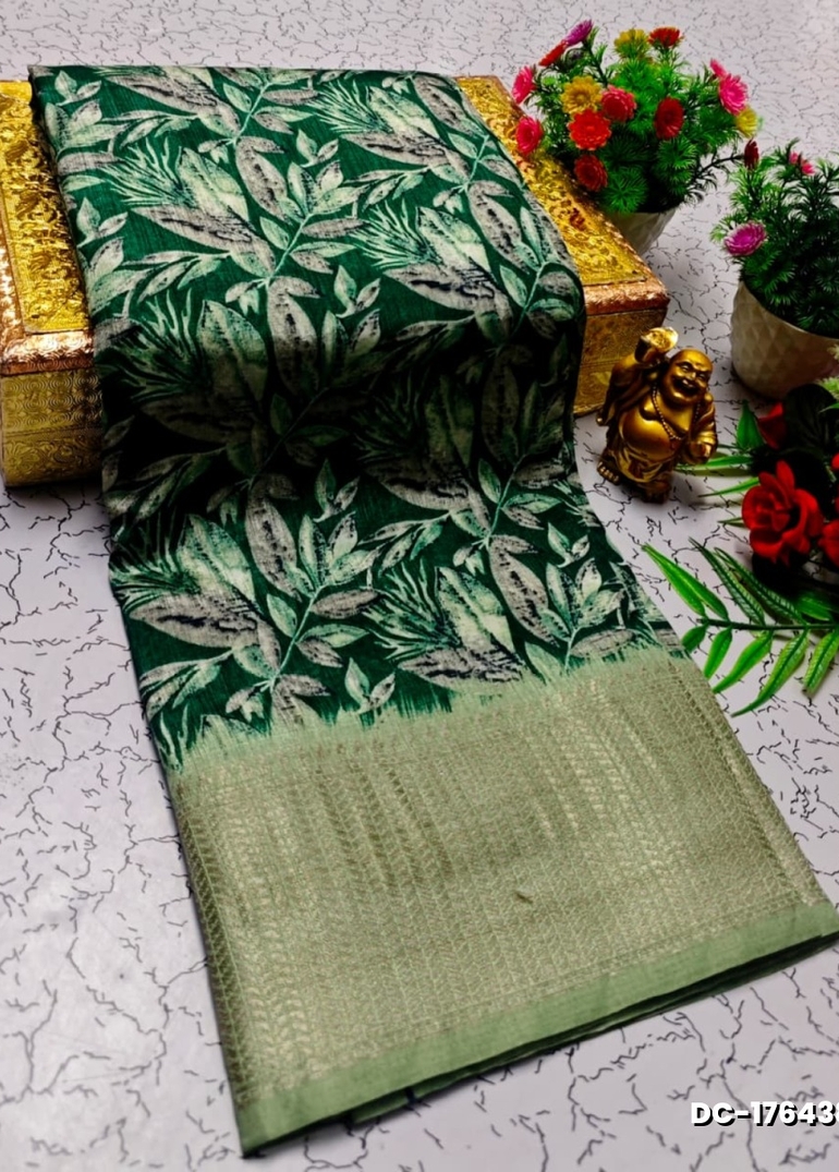 Dailywear cotton sarees all over body leaf designpattern design premium look lightweight comfortable wear - DARK GREEN