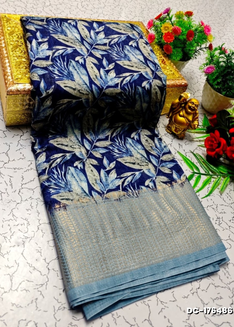 Dailywear cotton sarees all over body leaf designpattern design premium look lightweight comfortable wear - R BLUE