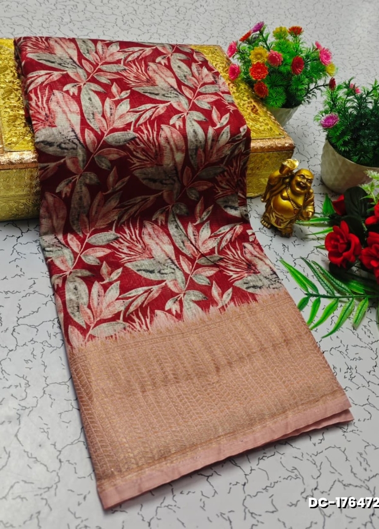 Dailywear cotton sarees all over body leaf designpattern design premium look lightweight comfortable wear - CORAL COLOUR