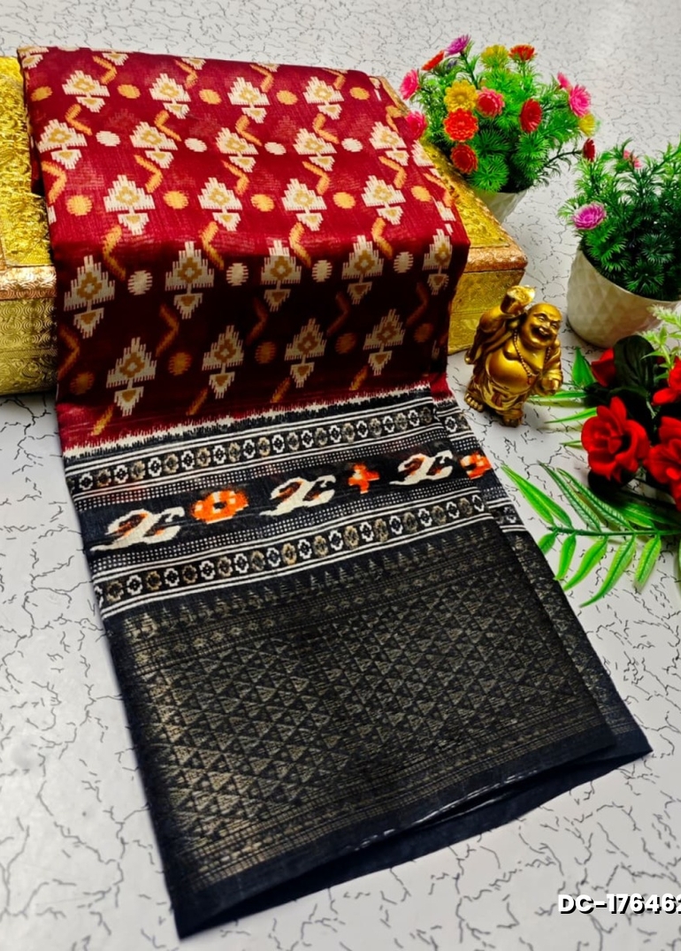 Dailywear cotton sarees all over body leaf designpattern design premium look lightweight comfortable wear - MAROON COLOR