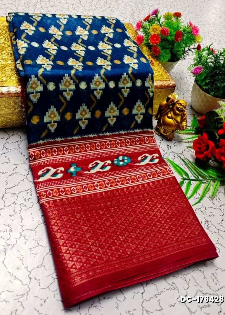 Dailywear cotton sarees all over body leaf designpattern design premium look lightweight comfortable wear - BULE