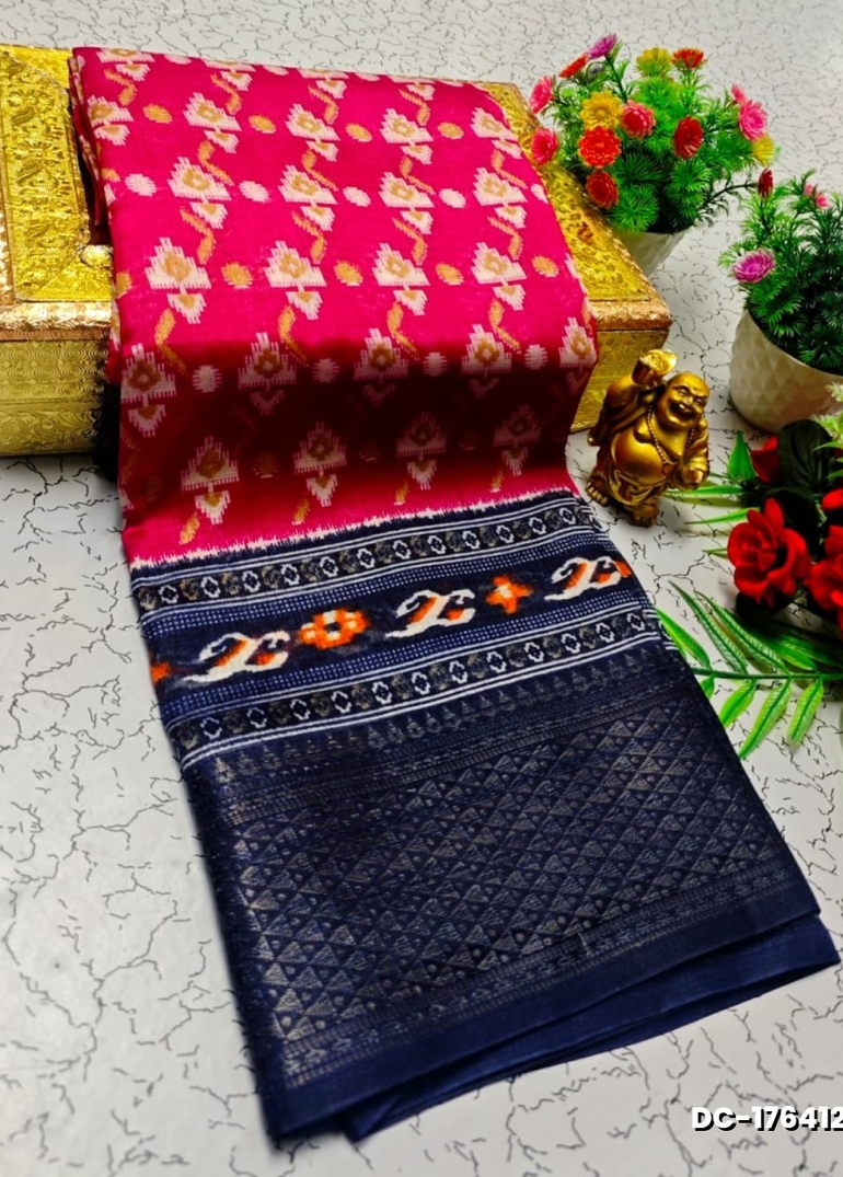 Dailywear cotton sarees all over body leaf designpattern design premium look lightweight comfortable wear - PINK