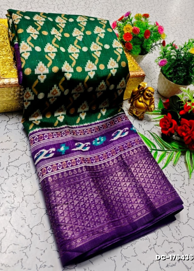 Dailywear cotton sarees all over body leaf designpattern design premium look lightweight comfortable wear - BOTTLE GREEN