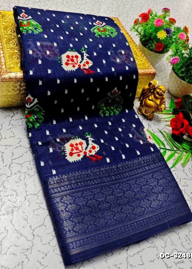 Dailywear cotton sarees all over body peacock designpattern design premium look lightweight comfortable wear - NAVY COLOUR