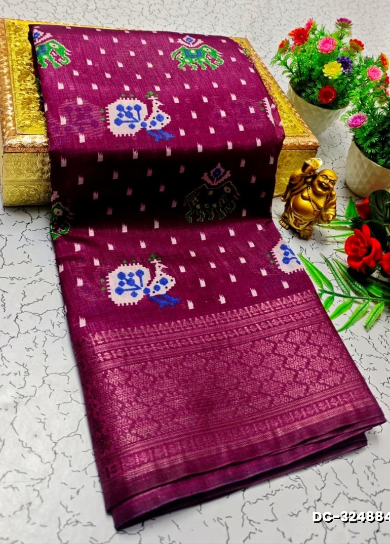 Dailywear cotton sarees all over body peacock designpattern design premium look lightweight comfortable wear - WINE COLOUR