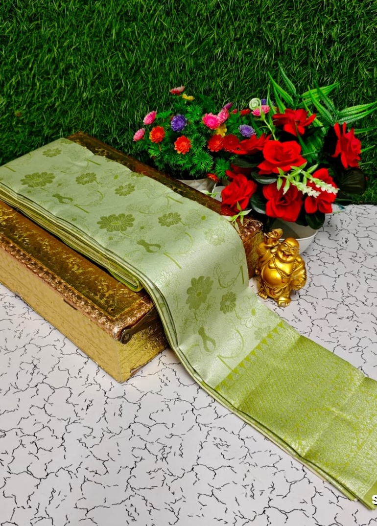 Premium kubera pattu saree rapier fancy  light weight silk type sarees function wear - LITE GREEN (2)