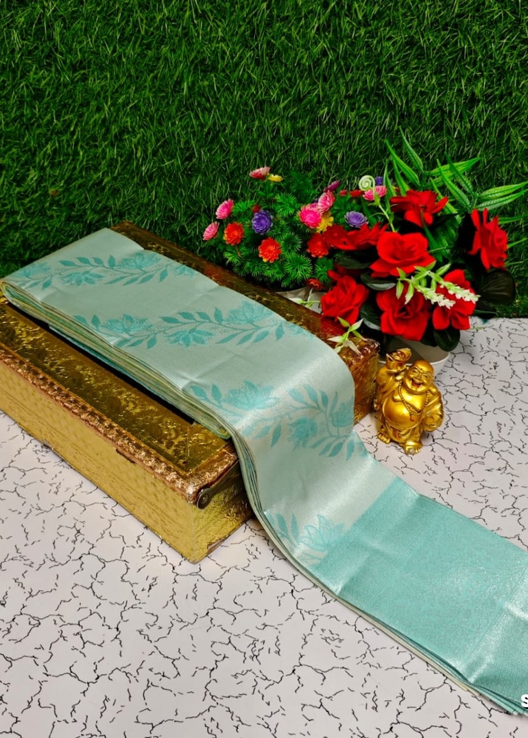Premium kubera pattu saree rapier fancy  light weight silk type sarees function wear - ICE BLUE (5)