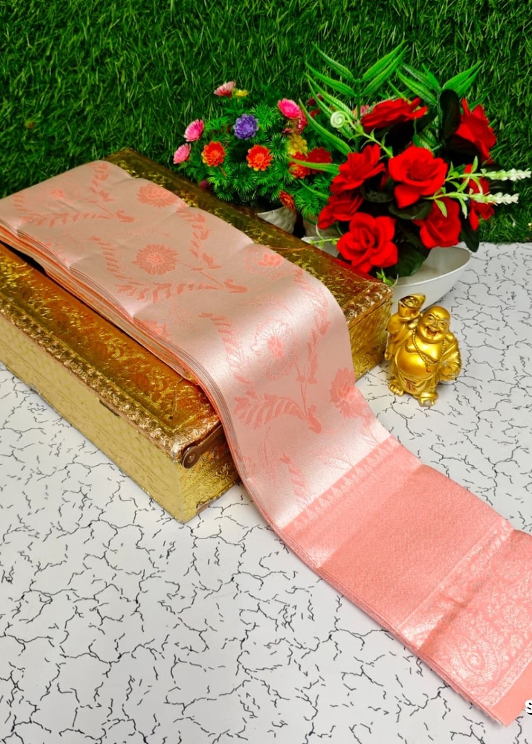 Premium kubera pattu saree rapier fancy  light weight silk type sarees function wear - LITE PEACH (4)