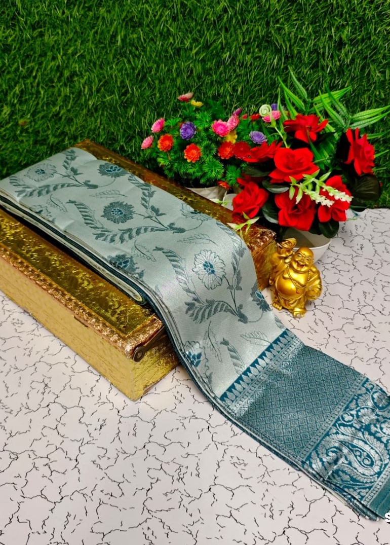 Premium kubera pattu saree rapier fancy  light weight silk type sarees function wear - LITE TEAL (5)