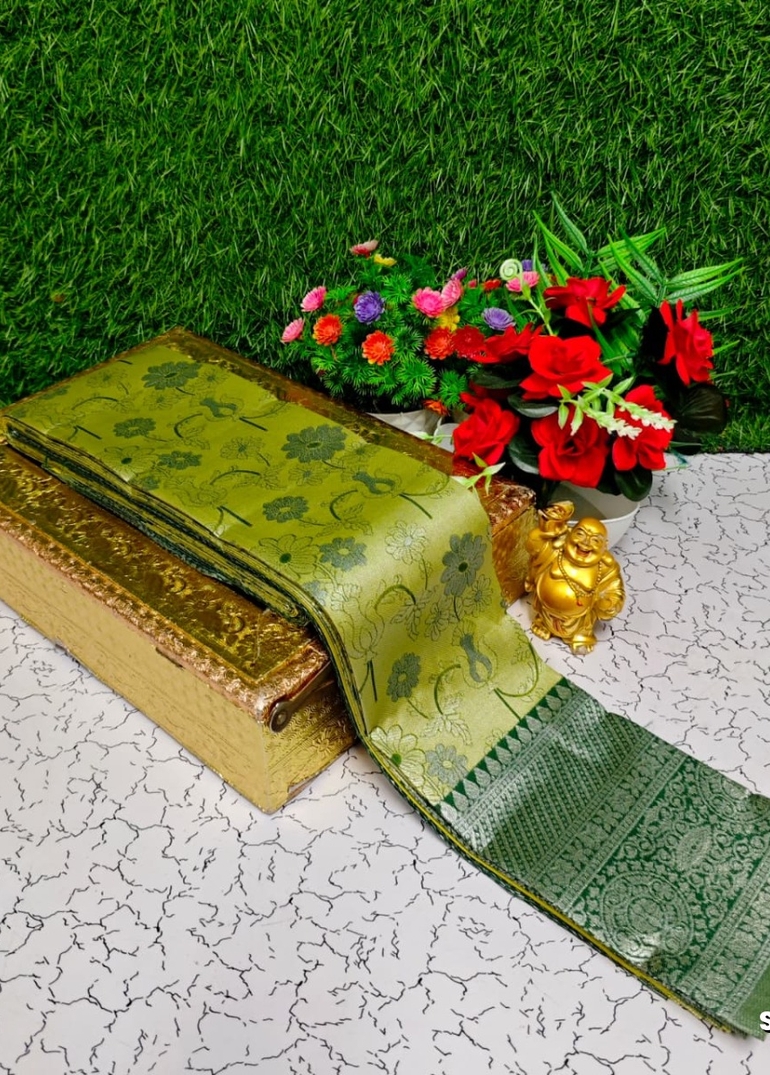 Premium kubera pattu saree rapier fancy  light weight silk type sarees function wear - LEMON GREEN (4)