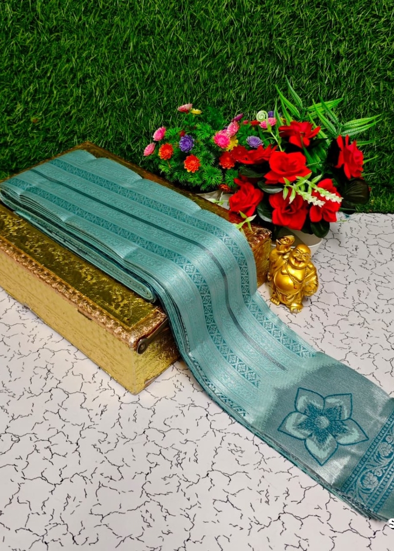 Premium kubera pattu saree rapier fancy  light weight silk type sarees function wear - TEAL (3)